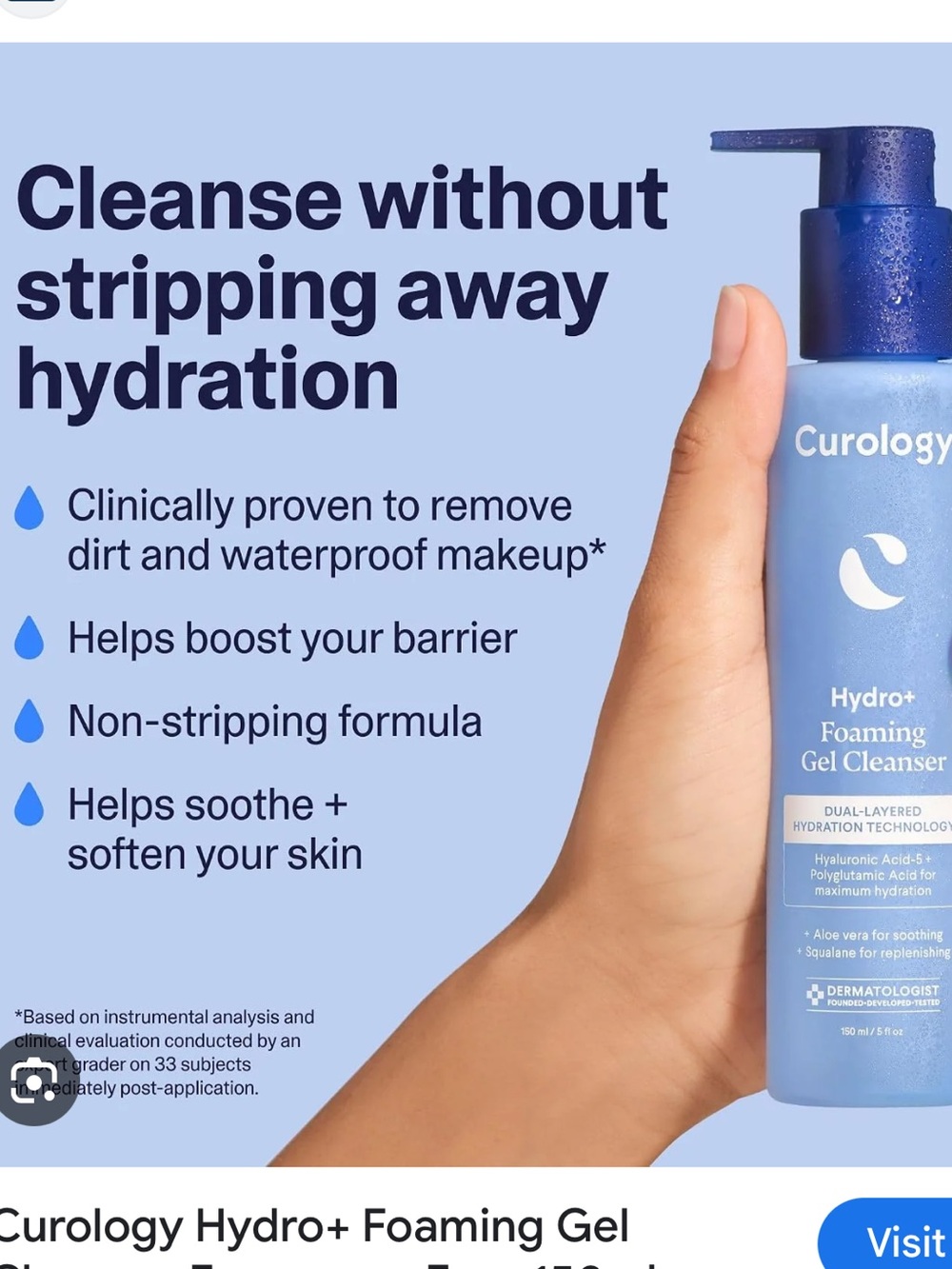 Curology Hydro+ Foaming Gel Facial Cleanser, 5 fl oz/150 mL